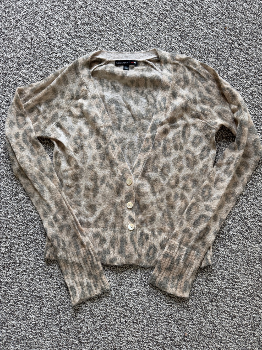 Banana Republic x Mad Men Mohair Leopard Print Cardigan Sweater M
